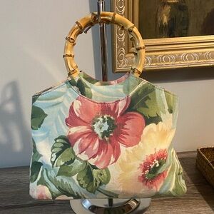 Fossil 1954 Vintage Floral Print Canvas Bag with Bamboo Handle & Shoulder Strap